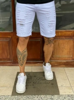 Bermuda Jeans Destroyed Rasgada Branca (Masculina) - comprar online