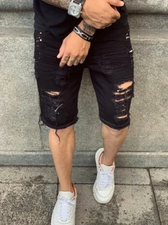 Bermuda Jeans Destroyed Rasgada Preta (Masculiina)