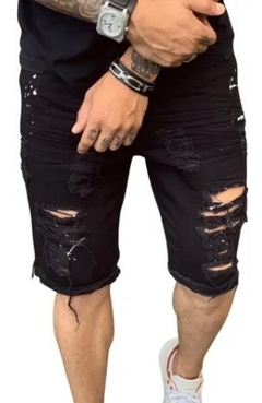 Bermuda Jeans Destroyed Rasgada Preta (Masculiina) - comprar online