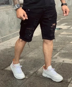 Bermuda Jeans Destroyed Rasgada Preta (Masculiina) na internet
