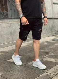 Bermuda Jeans Destroyed Rasgada Preta (Masculiina) - Urban Store - Moda Masculina, Roupas, Calçados e muito mais!