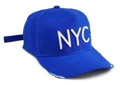 Boné Strapback Fitão Nyc New York City C/Rasgo Destroyed Aba Curva Azul