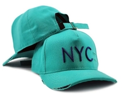 Boné Strapback Fitão Nyc New York City C/Rasgo Destroyed Aba Curva Azul Turquesa - comprar online
