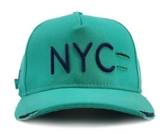 Boné Strapback Fitão Nyc New York City C/Rasgo Destroyed Aba Curva Azul Turquesa na internet