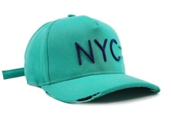 Boné Strapback Fitão Nyc New York City C/Rasgo Destroyed Aba Curva Azul Turquesa