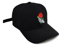 Boné Strapback Fitão Skull Roses Caveira C/Rosas Preto