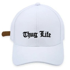 Boné Dad Hat Thug Life Regulagem Com Fitão Strabpack Aba Curva Branco