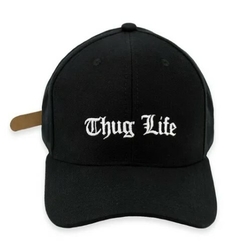 Boné Dad Hat Thug Life Regulagem Com Fitão Strabpack Aba Curva Preto