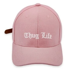 Boné Dad Hat Thug Life Regulagem Com Fitão Strabpack Aba Curva Rosa