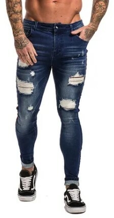 Calça Jeans Skinny Destroyed Rasgada Premium C/Lycra Azul Marinho (Masculina)