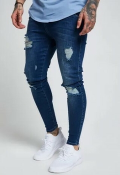 Calça Jeans Skinny Destroyed Rasgada Premium C/Lycra Azul Escuro (Masculina) - comprar online