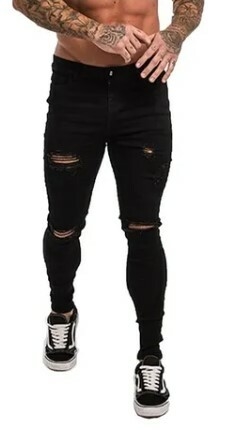 Calça Jeans Skinny Destroyed Rasgada Premium C/Lycra Preta (Masculina)