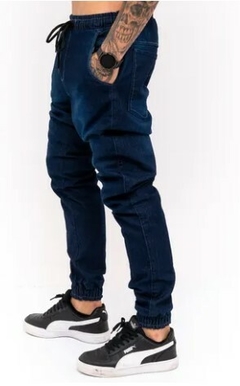 Calça Jogger Skinny Premium C/Elástico Jeans Escuro (Masculina) - comprar online