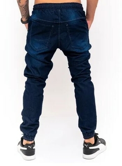 Calça Jogger Skinny Premium C/Elástico Jeans Escuro (Masculina) na internet