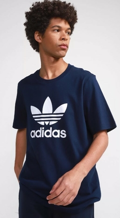 CAMISETA ADIDAS ORIGINALS TREFOIL AZUL MARINHO 100% Algodão