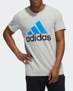 Camiseta Adidas Basic Badge 100% Algodão Azul C/Cinza (Masculina)
