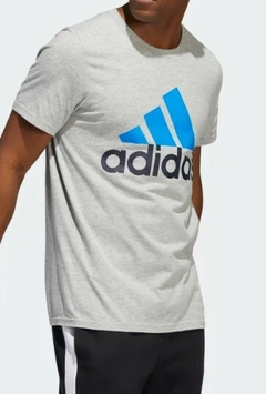 Camiseta Adidas Basic Badge 100% Algodão Azul C/Cinza (Masculina) - comprar online