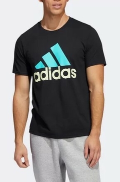 Camiseta Adidas Basic Badge 100% Algodão Turquesa C/Preto (Masculina)