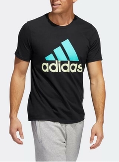 Camiseta Adidas Basic Badge 100% Algodão Turquesa C/Preto (Masculina) - comprar online