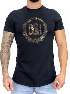 Camiseta Longline BuH Detalhes em Foil Dourado 100% Algodão Preta (Masculina)