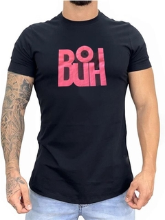 Camiseta Longline BuH Logo Pink 100% Algodão Preta (Masculina)