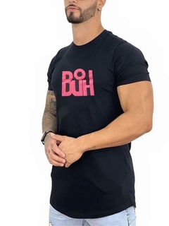 Camiseta Longline BuH Logo Pink 100% Algodão Preta (Masculina) - comprar online