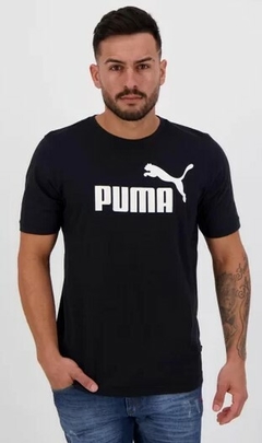 Camiseta Puma Logo Essential 100% Algodão Preta (Masculina)