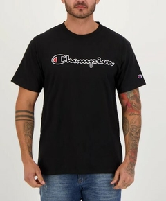 Camiseta Champion Logo Contour 100% Algodão Preta (Masculina)