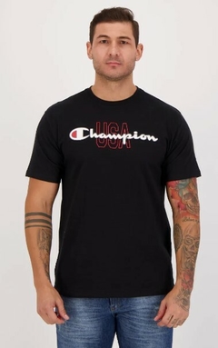 Camiseta Champion Logo USA 100% Algodão Preta (Masculina)