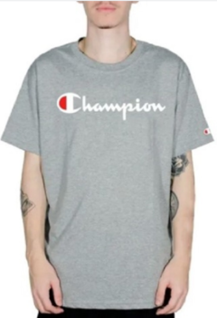 Camiseta Champion Classici Logo 100% Algodão Escrita Branca C/Cinza (Masculina)