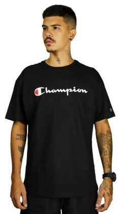 Camiseta Champion Classic Logo 100% Algodão Preta (Masculina)