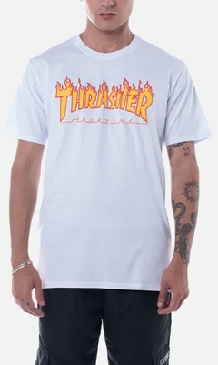 Camiseta Thrasher Flame 100% Algodão Branca (Masculina)