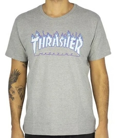 Camiseta Thrasher Flame Sky 100% Algodão Cinza (Masculina) - comprar online