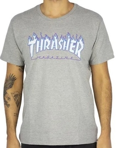 Camiseta Thrasher Flame Sky 100% Algodão Cinza (Masculina)