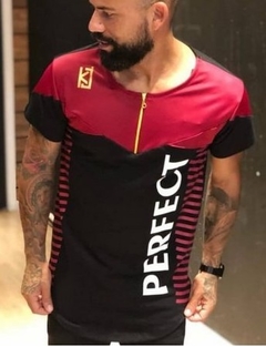 Camiseta Long King Joy C/Ziper Premium Respect - Preto C/Vermelho