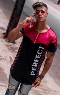 Camiseta Long King Joy C/Ziper Premium Respect - Preto C/Vermelho - comprar online