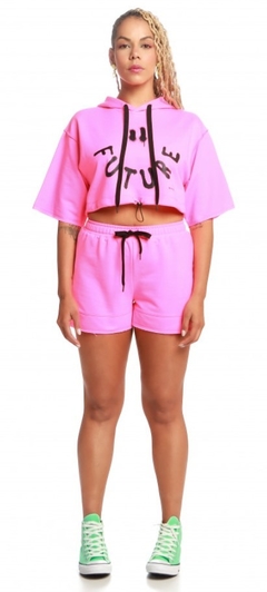 Cropped Oversized Moletom Funny Face No Age - Pink (Feminino) - comprar online