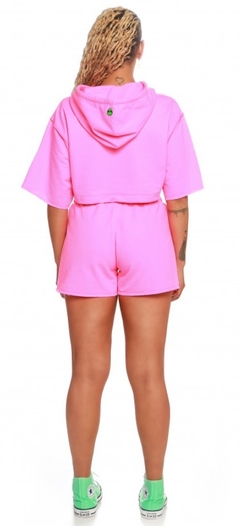 Cropped Oversized Moletom Funny Face No Age - Pink (Feminino) - loja online