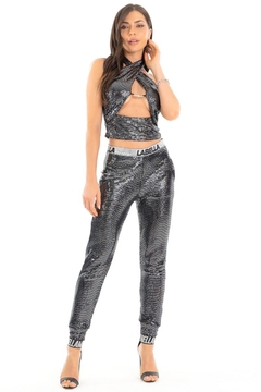 Calça Eye Pants Black and Glossy LaBellaMafia - Preto C/Prata Brilhante (Feminino)