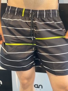 Shorts Moda Praia Level's Jeans - Preto C/ Neon Listrado