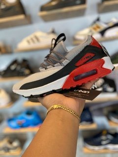 Tênis Nike Air Max 90 Cinza C/Vermelho (Masculino)