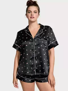 Pijama de Saten Corto Negro Floral Linea Signature Victoria´s Secret - comprar online