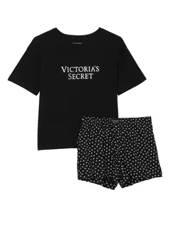 Pijama Remera Shorts Negro Logo Plateado Short Corazones Linea Signature S M Victoria's Secret en internet