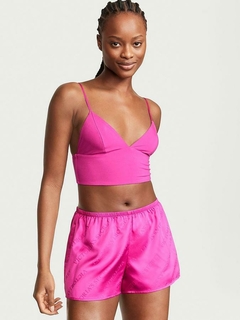 Pijama Top Modal y Short Satén Fucsia Monograma S Victoria's Secret