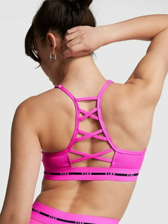 Corpiño Top Fucsia & Negro Breteles Cruzados Pink S 85/90 L 95/100 Victoria's Secret