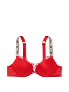 Corpiño Push-up Encaje Rojo Logo Strasses 34B Victoria's Secret