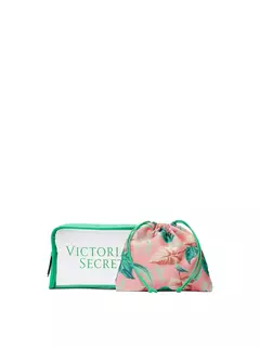 Duo Portacosméticos Transparente + Bolsa Floral Linea Signature Victoria's Secret