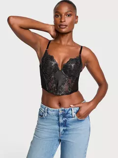 Corset Encaje Negro Push-up Transparencia Corazones Bordados Deluxe Edition 34B 34C 36D Victoria's Secret - tienda online