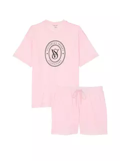 Pijama Remera Shorts Rosa Melange Logo Central Linea Signature S M L Victoria's Secret - Ninna's Choice