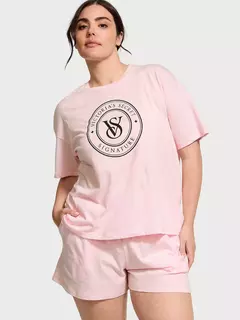 Pijama Remera Shorts Rosa Melange Logo Central Linea Signature S M L Victoria's Secret - comprar online